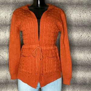 Orange Hooded Cable Knit Cardigan